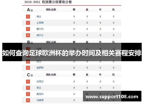 如何查询足球欧洲杯的举办时间及相关赛程安排